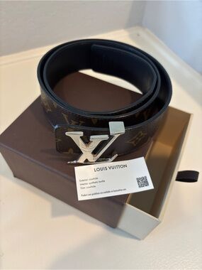 Louis Vuitton Monogram Belt with Silver LV Buckle - Brown
